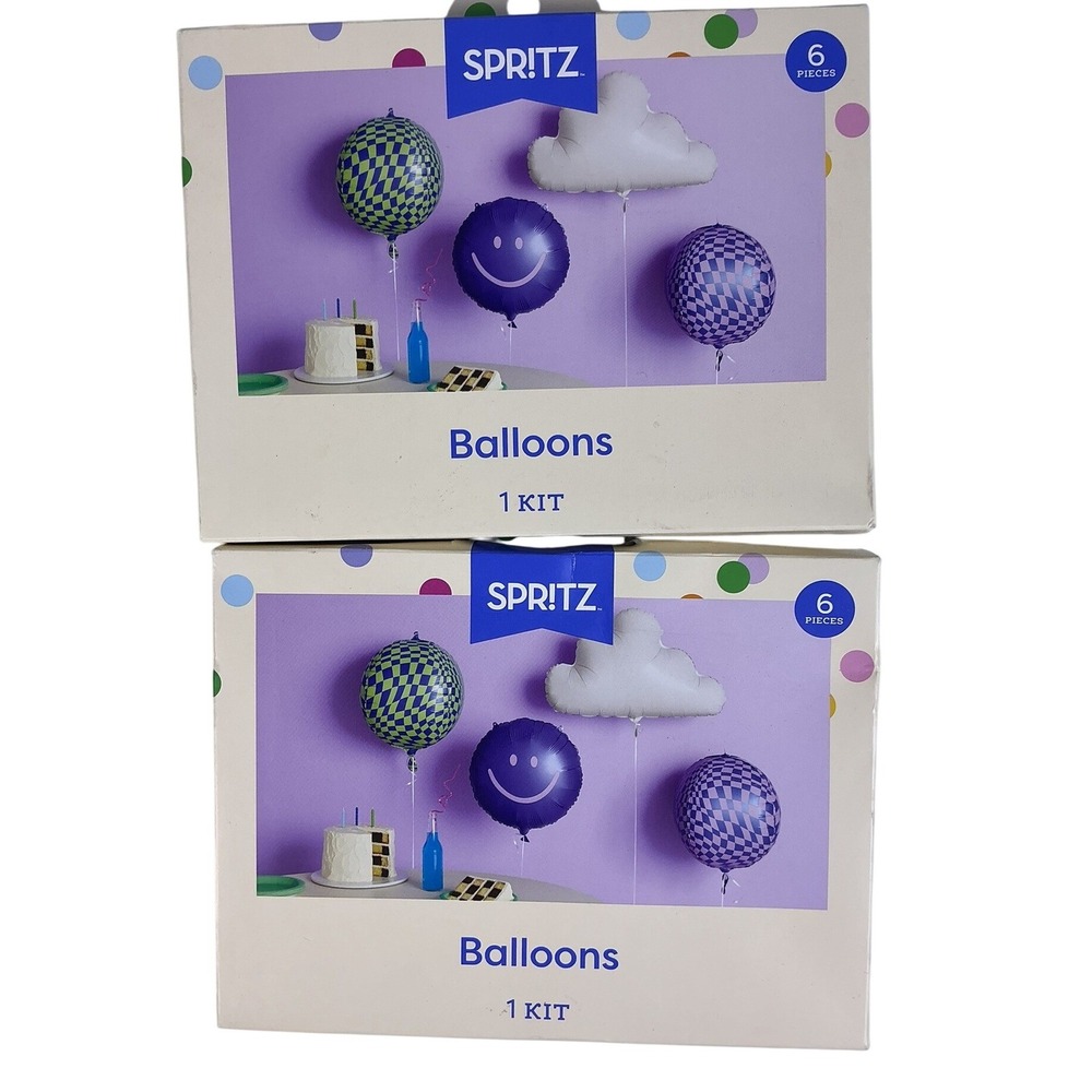 Lot of 2 Spritz Balloons 6 Piece Kit Disco Smile‎ Cloud Foil Balloon